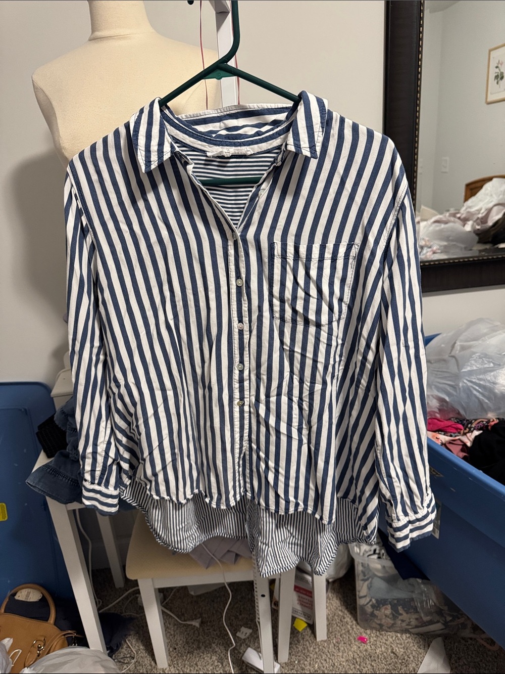 Jane and Delancey Navy and White Striped Button-Down Shirt
